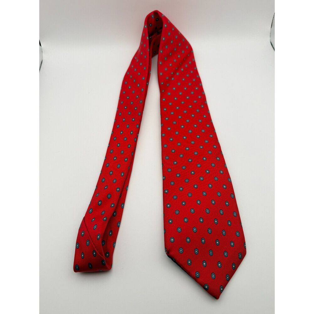 Estate/Vintage - Marc Jeffries Silk Tie Red w/ small blue flowers - A Stunner